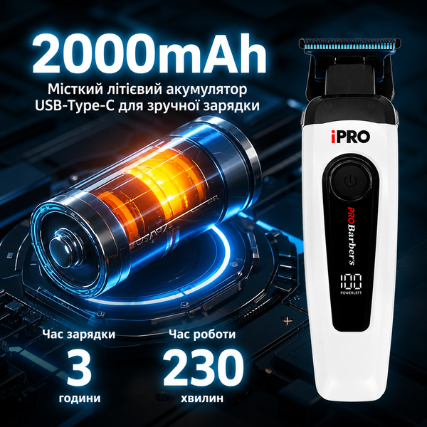 Професійний тример для волосся та бороди ProBarber's IPRO S1096, безщітковий двигун, 7500 RPM 0556 фото